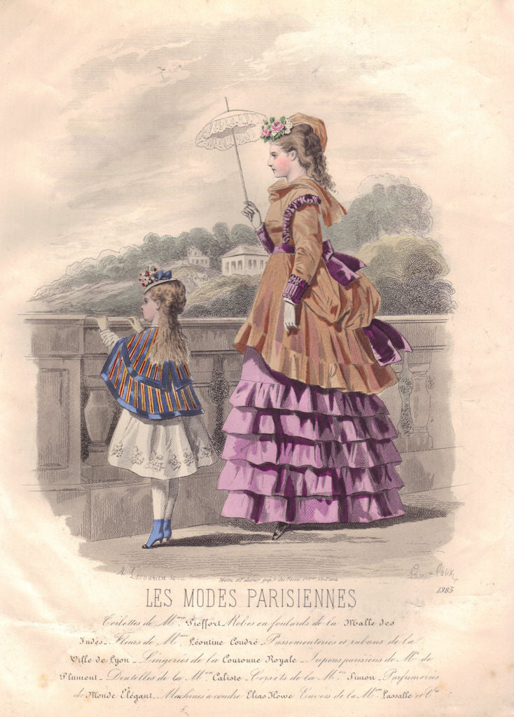 FAMILY. Elegant Parisian mother. girl. Parasol. mauve 1869 old antique print